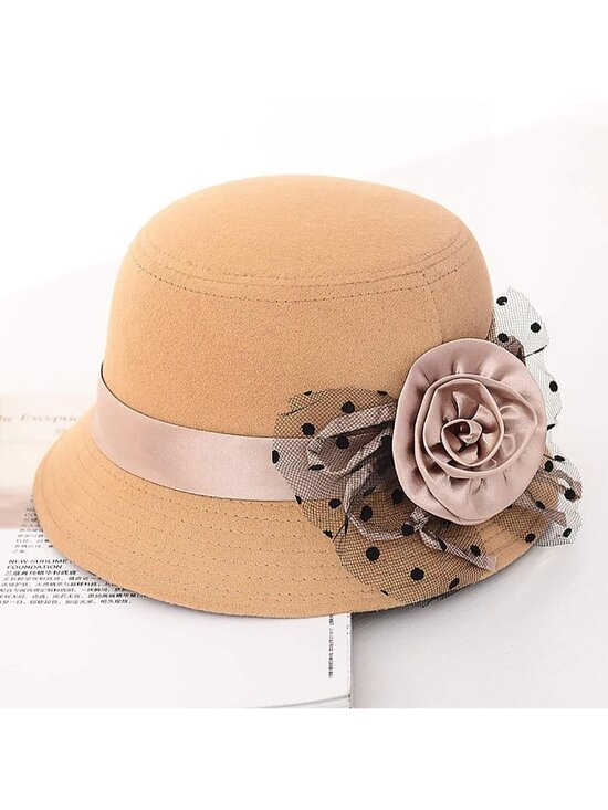 Women\'s Beige 1 Vintage Felt Cloche inter Floral Fedora Imported Bucket Hat main image 6